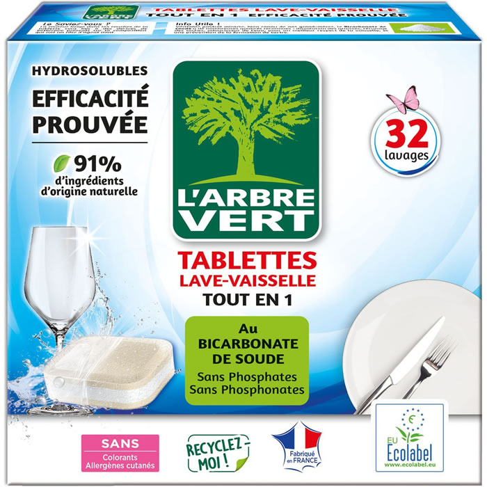 L'ARBRE VERT Tout-En-1 Tablettes lave-vaisselle au bicarbonate de soude