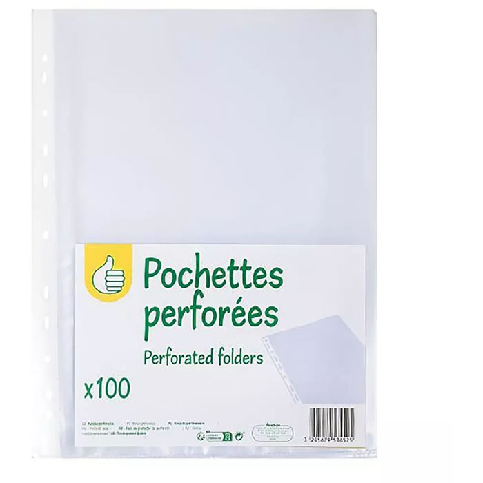 AUCHAN Pochettes plastiques perforées