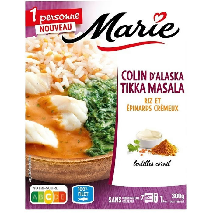 MARIE Colin d'Alaska tikka masala, épinards et riz micro-ondes