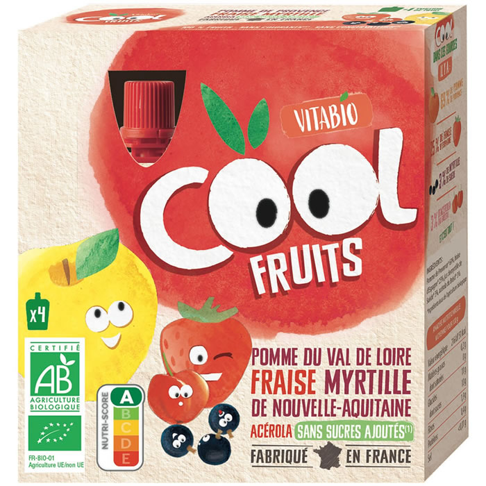 VITABIO Cool Fruits Dessert pomme, fraise et myrtille bio sans sucres ajoutés