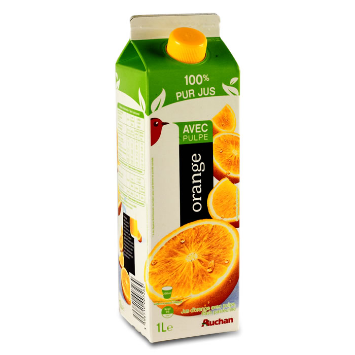 AUCHAN Pur jus d'orange avec pulpe