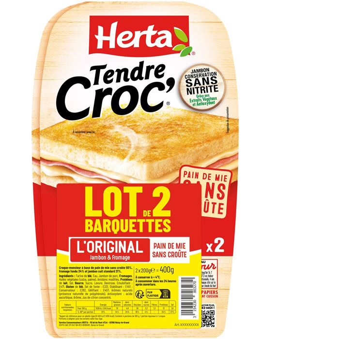 HERTA Tendre Croc' Croque-monsieur au jambon et fromage sans croûte