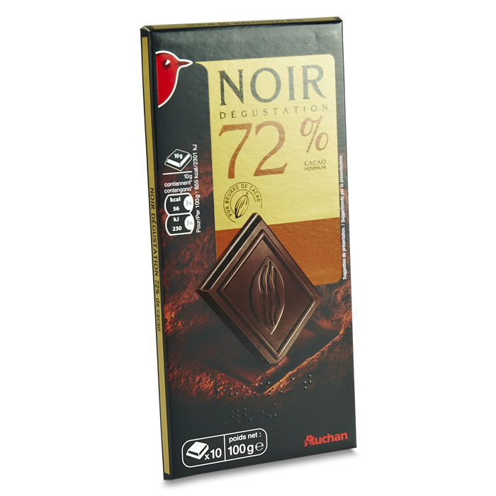 AUCHAN Tablette de chocolat noir 72%