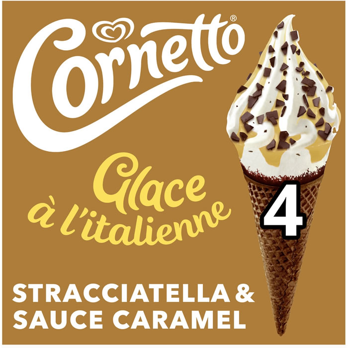 CORNETTO Cônes glacés Stracciatella et sauce caramel