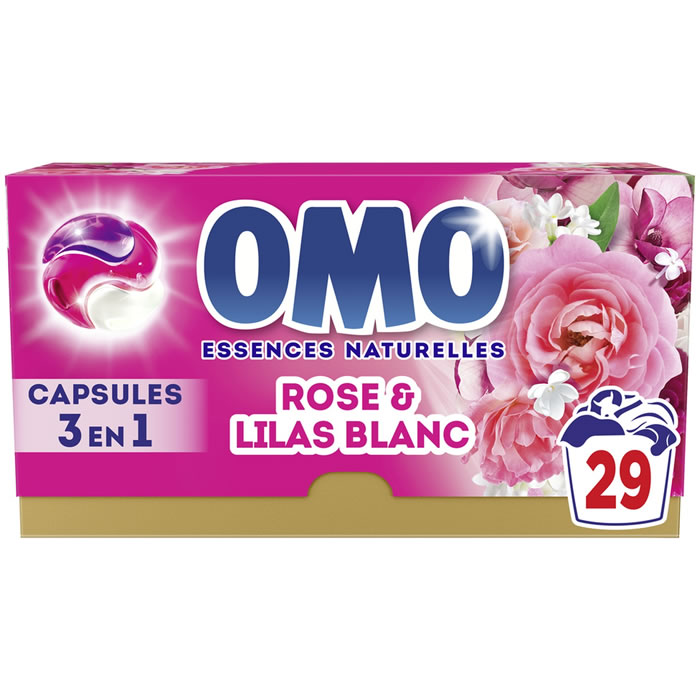 OMO Lessive capsules 3 en 1 rose et lilas blanc