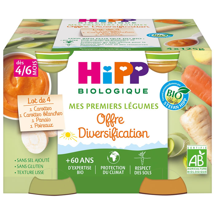 HIPP Assortiment de 4 pots de légumes bio dès 4 mois