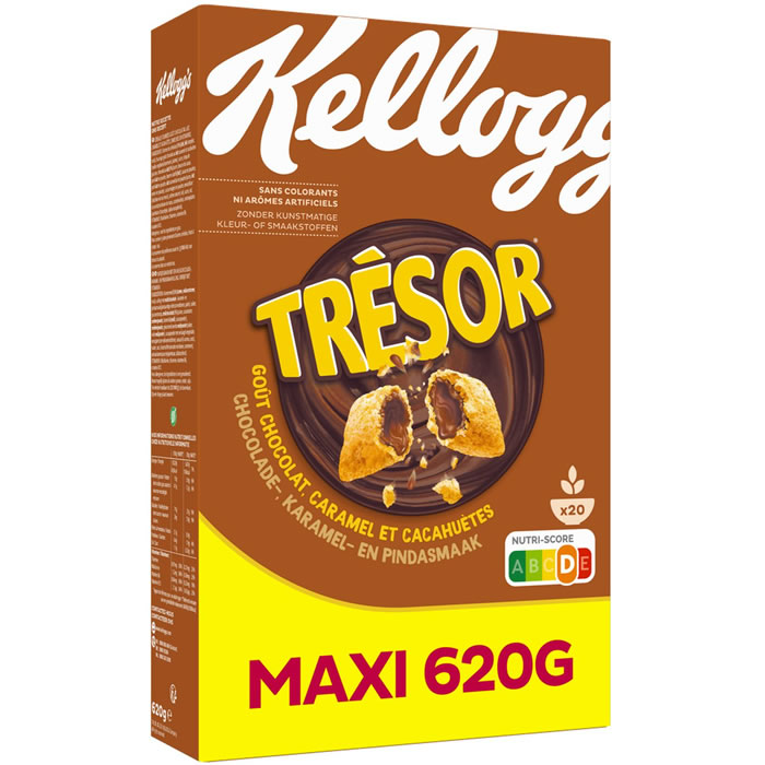 KELLOGG'S Trésor Céréales fourrées chocolat, caramel et cacahuètes