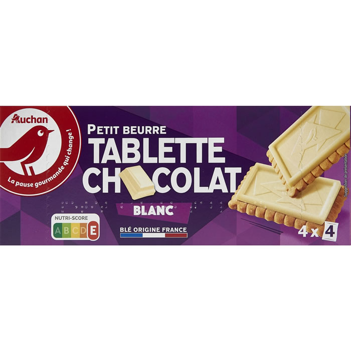 AUCHAN Biscuits petit beurre avec tablette de chocolat blanc