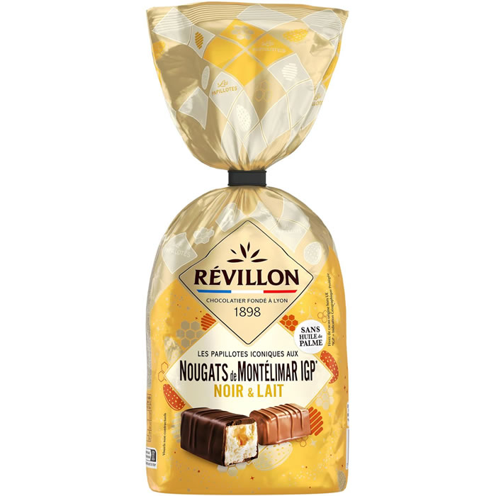 REVILLON Papillotes Iconiques Nougats de Montélimar IGP enrobé de chocolat au lait et noir