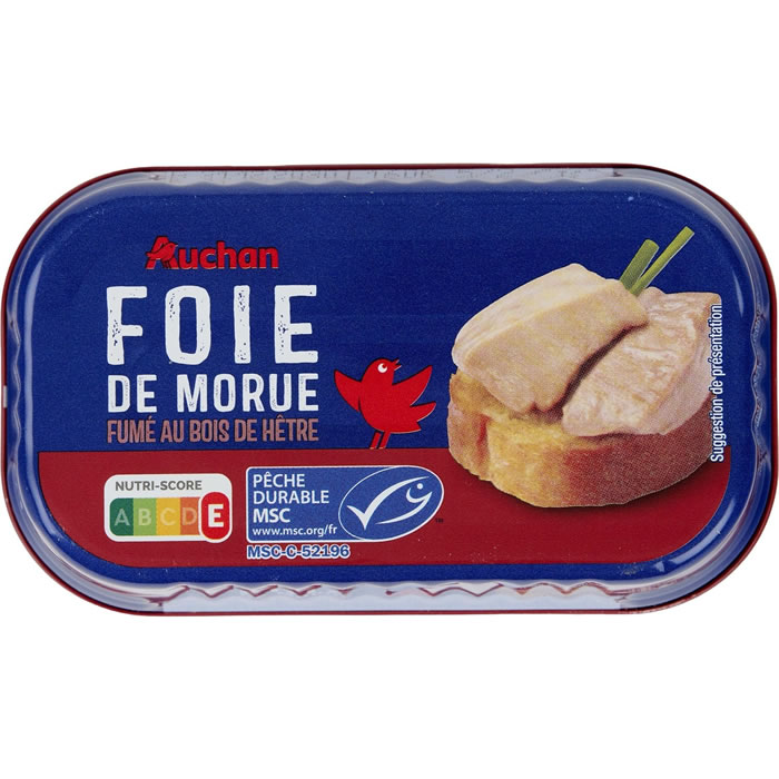 AUCHAN Foie de morue fumé au bois de hêtre MSC