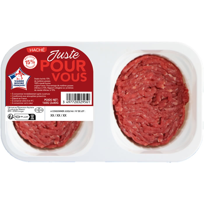 JUSTE POUR VOUS Steaks hachés pur boeuf 15% M.G