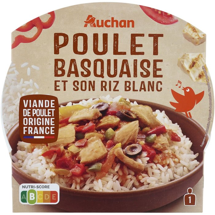 AUCHAN Riz et poulet basquaise micro-ondes