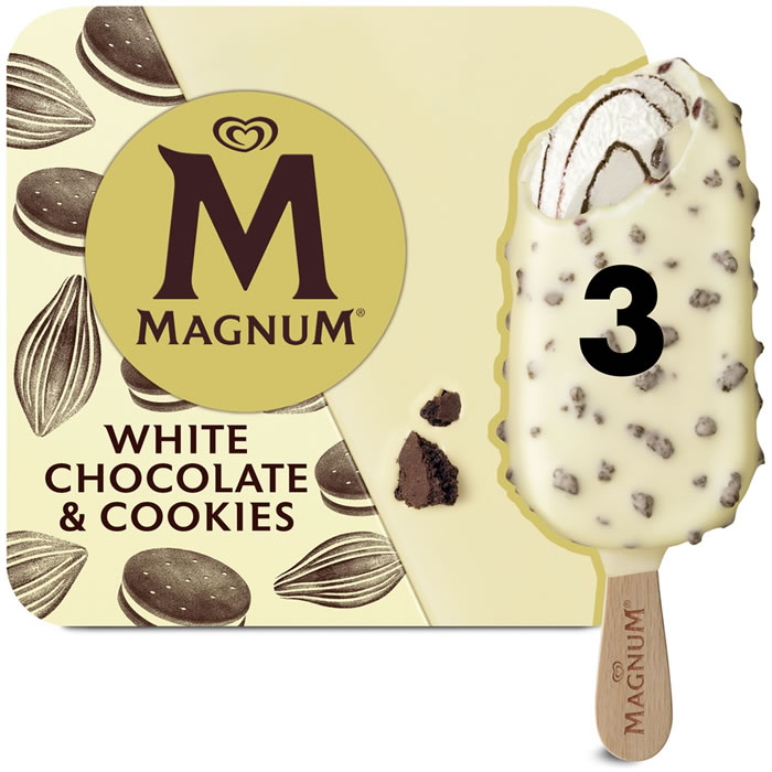 MAGNUM Bâtonnets glacés au chocolat blanc et cookies
