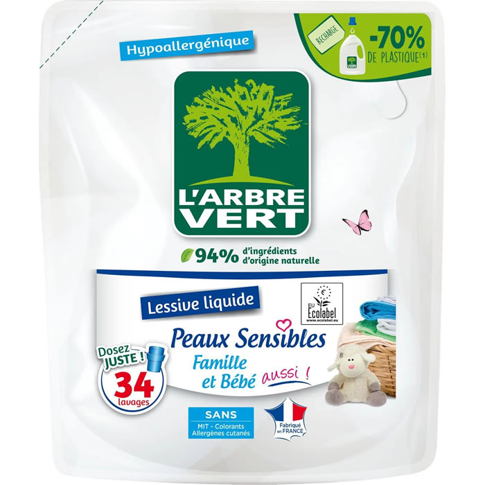 L'ARBRE VERT Recharge lessive liquide pour peux sensibles