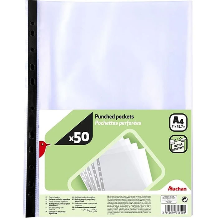 AUCHAN Pochettes plastiques perforées
