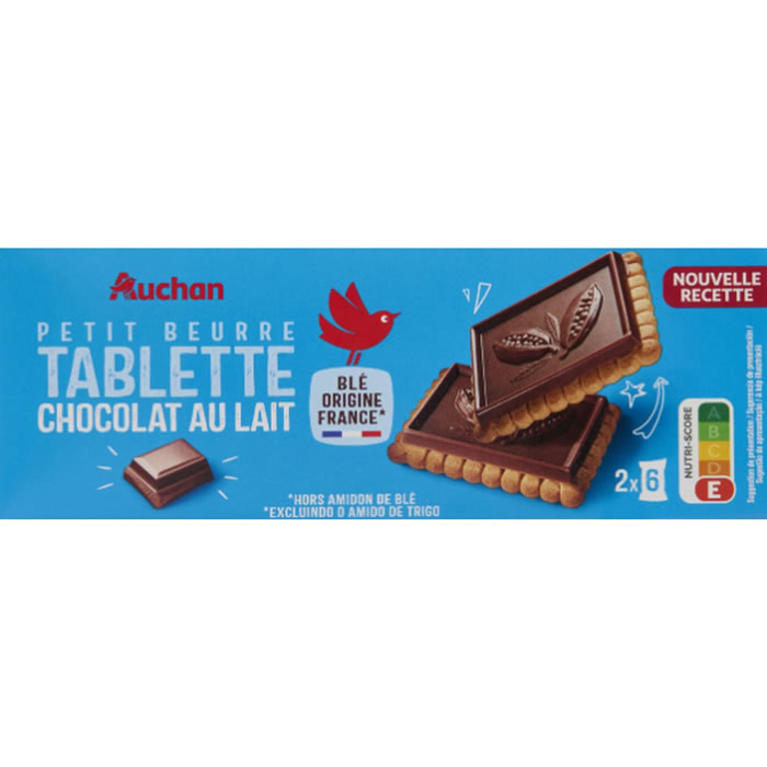 AUCHAN Biscuits petit beurre avec tablette de chocolat au lait