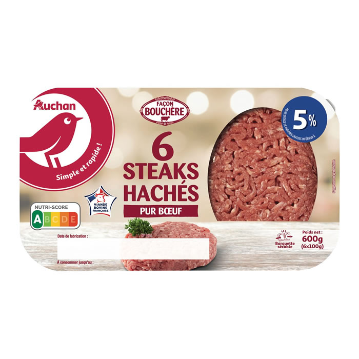 AUCHAN Steaks hachés façon bouchère 5% M.G