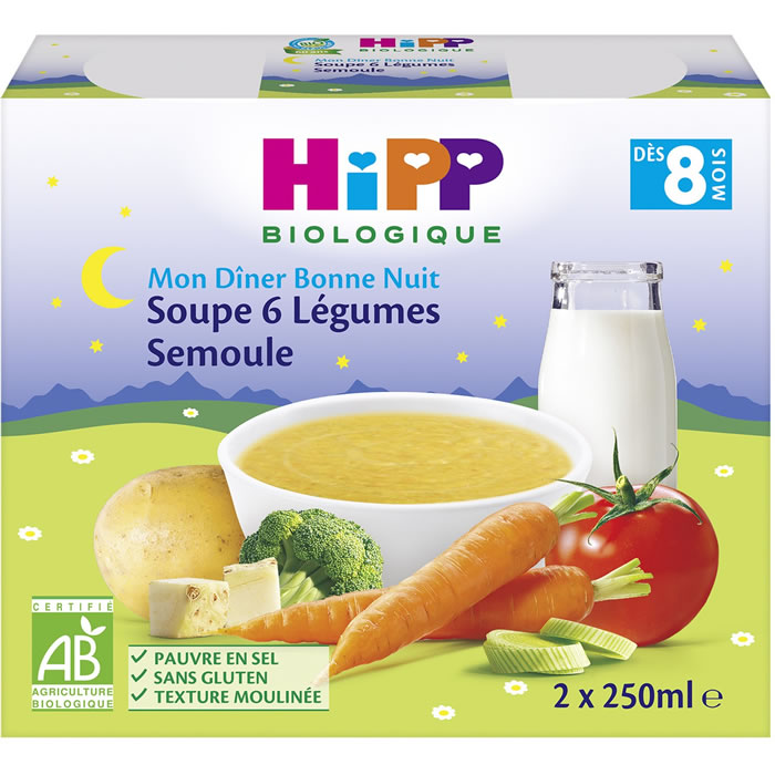HIPP Bonne Nuit Soupe 6 légumes semoule bio dès 8 mois