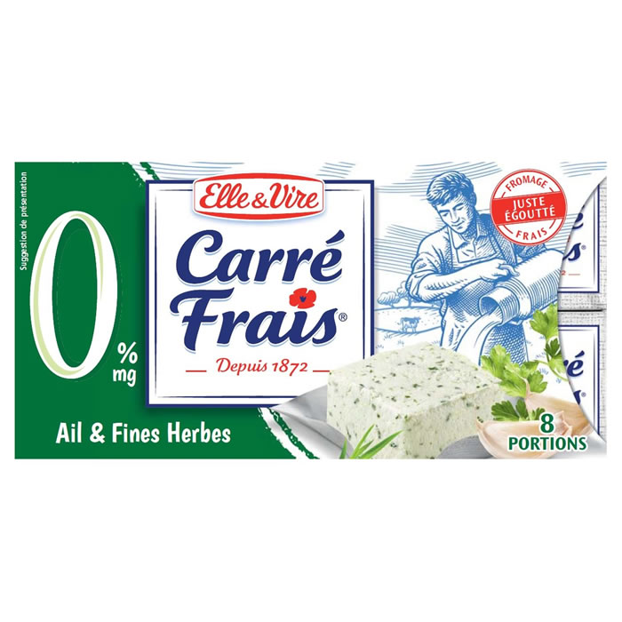 ELLE&VIRE Carré frais Fromage frais allégé à l'ail et aux fines herbes 0% M.G