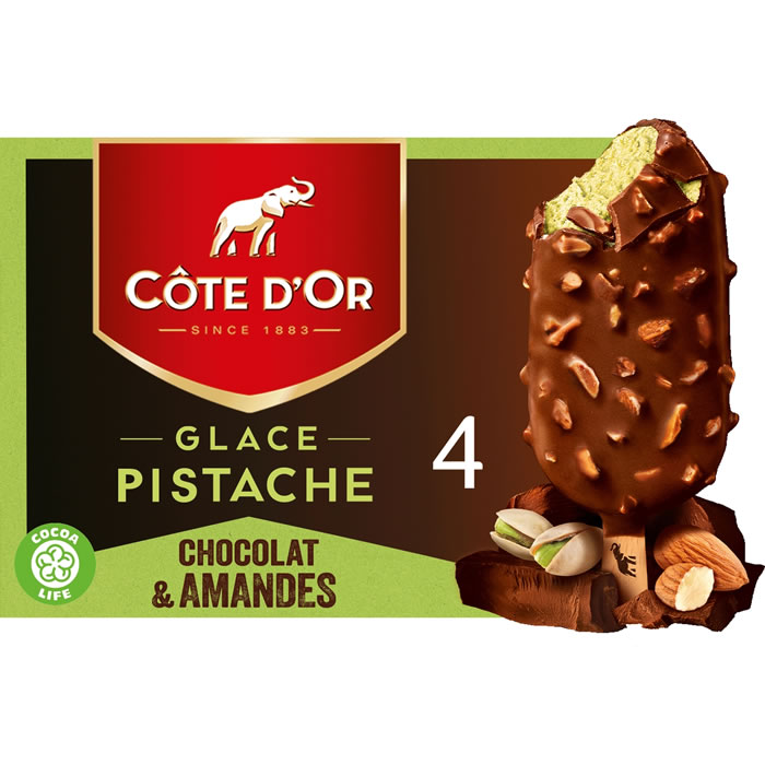 CÔTE D'OR Bâtonnets glacés à la pistache et chocolat amandes