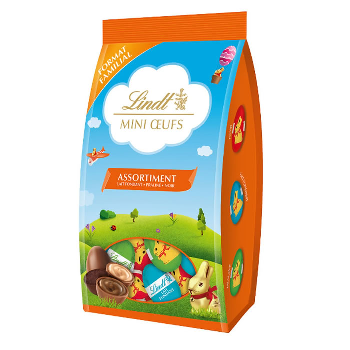 LINDT Mini oeufs au chocolat noir, lait et praliné