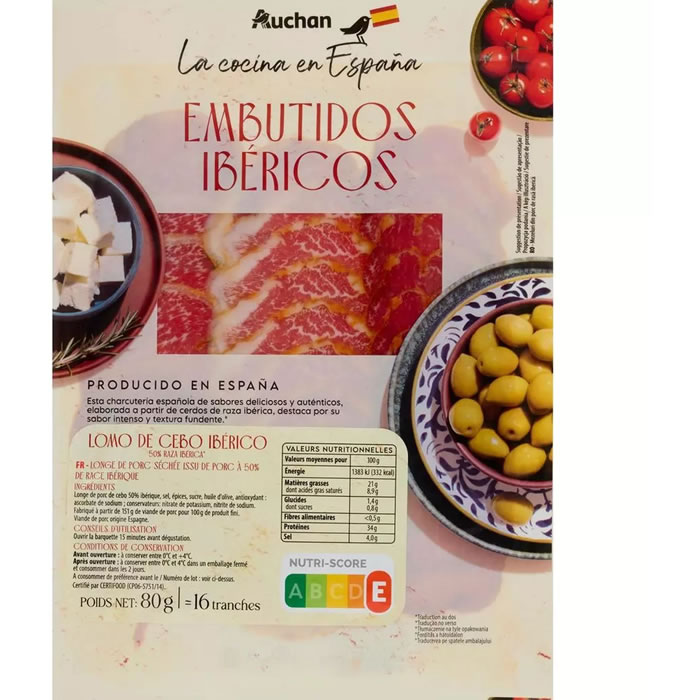 AUCHAN Longe de porc sec ibérique en tranche