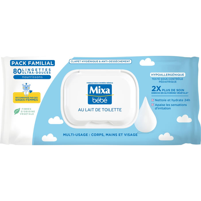 MIXA Bébé Lingettes nettoyantes au lait de toilette