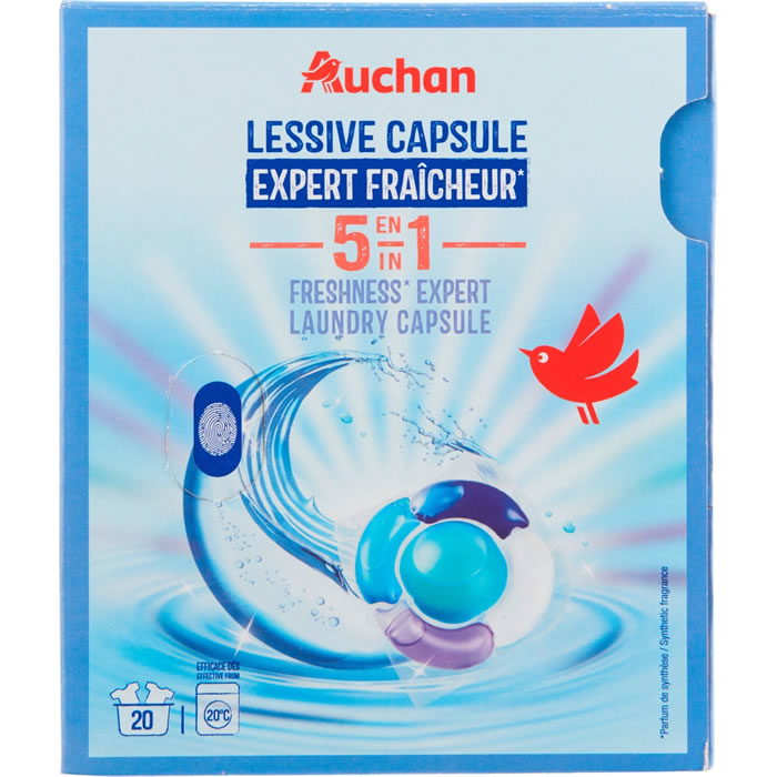 AUCHAN Lessive capsule 5en1 expert fraîcheur