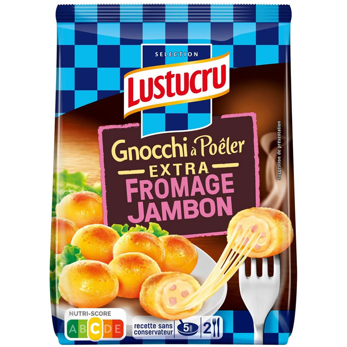 LUSTUCRU Gnocchi de pomme de terre à poêler fourré au jambon, fromage