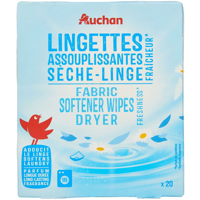 AUCHAN Lingettes assouplissantes fraîcheur pour sèche-linge