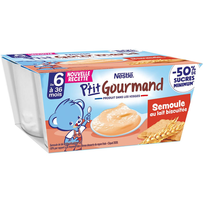 NESTLE P'tit gourmand Dessert semoule au lait biscuitée dès 6 mois