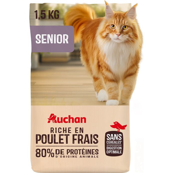 AUCHAN Croquettes au poulet pour chat senior
