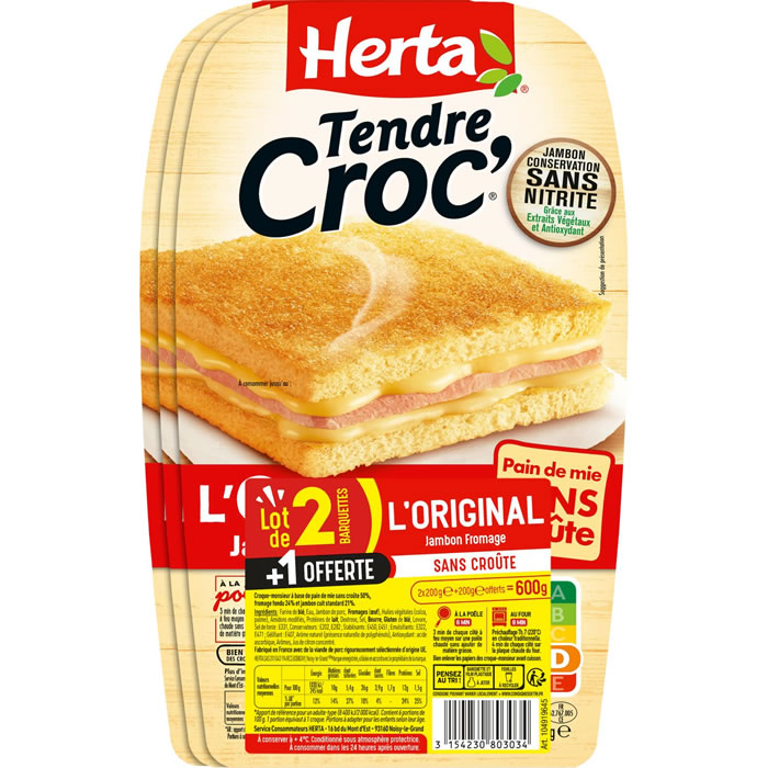 HERTA Tendre Croc' Croque-monsieur au jambon et fromage sans croûte