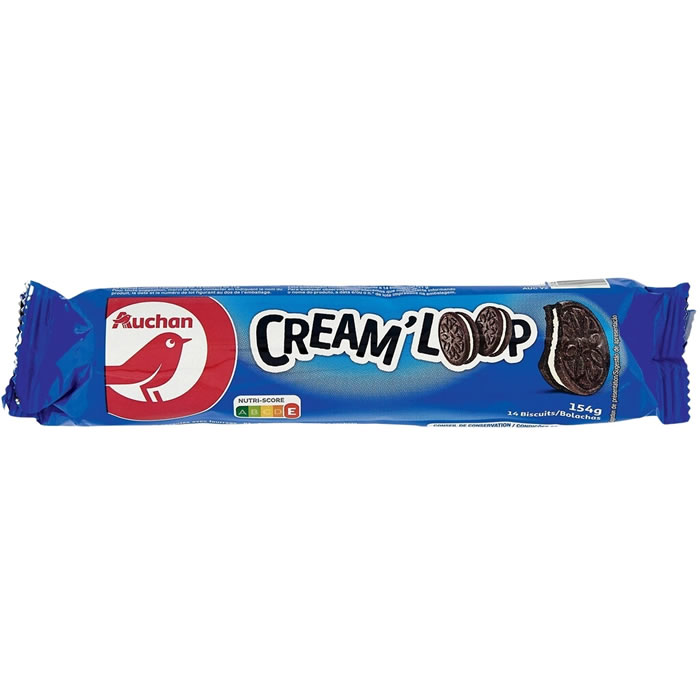 AUCHAN Cream'Loop Biscuits cacaotés fourrés à la vanille