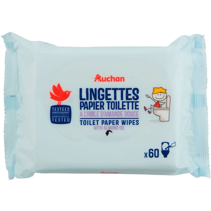 AUCHAN Lingettes papier toilette à l'huile d'amande douce