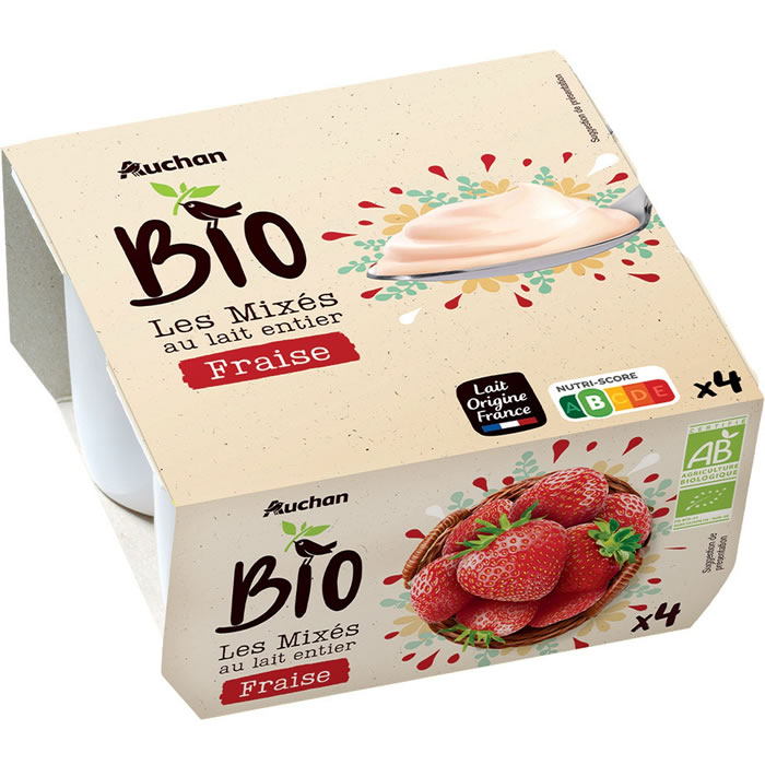 AUCHAN Les mixés Yaourts brassés à la fraise bio