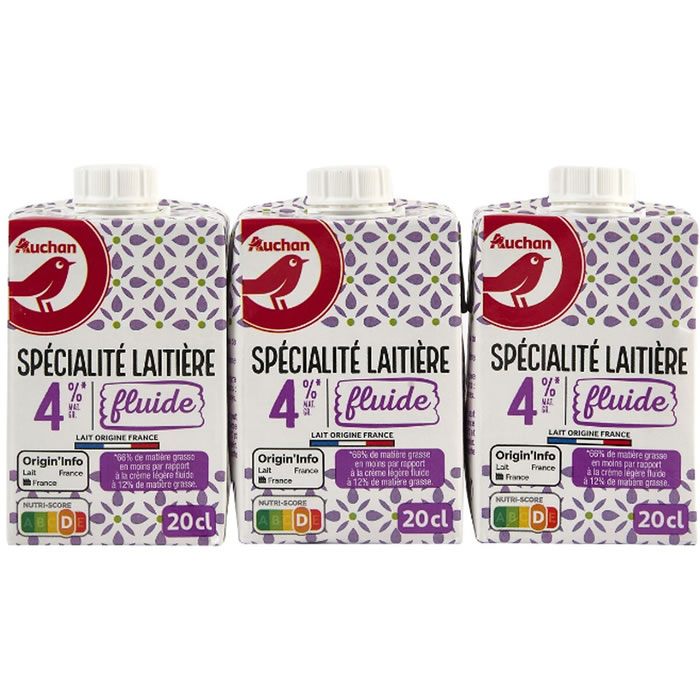 AUCHAN Spécialité laitière fluide légère 4% M.G UHT