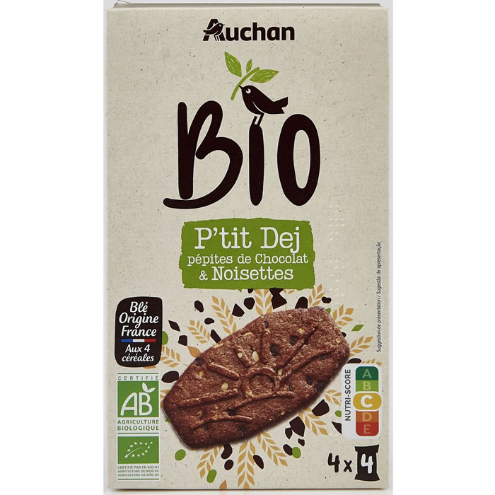 AUCHAN BIO Biscuits petit-déj au chocolat bio