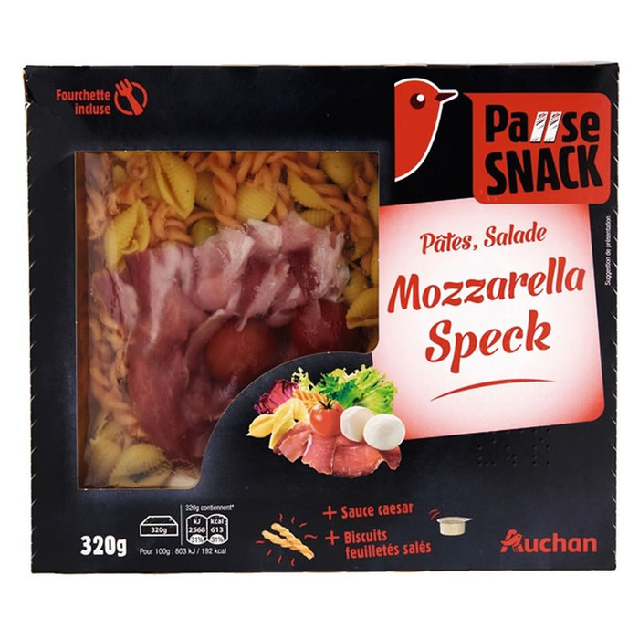 AUCHAN Pause Snack Salade & Pâtes Mozzarella, Speck