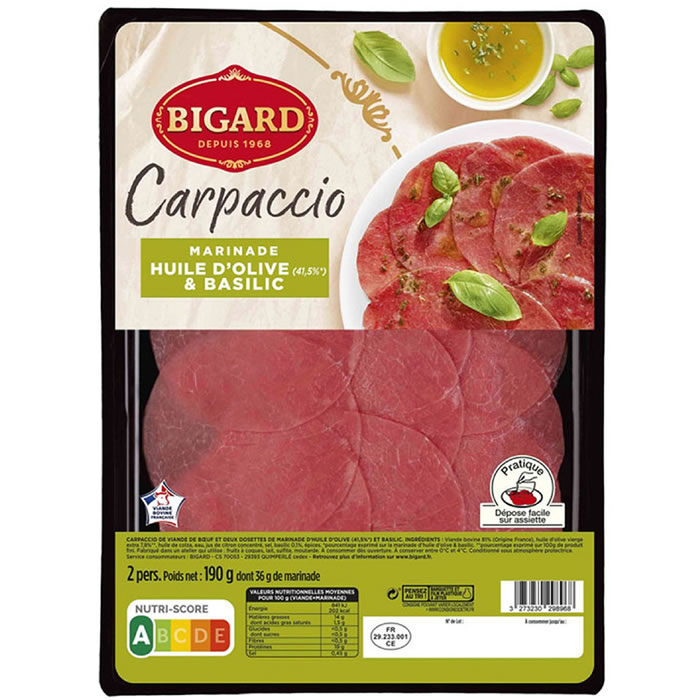 BIGARD Carpaccio pur boeuf à l'huile d'olive et basilic