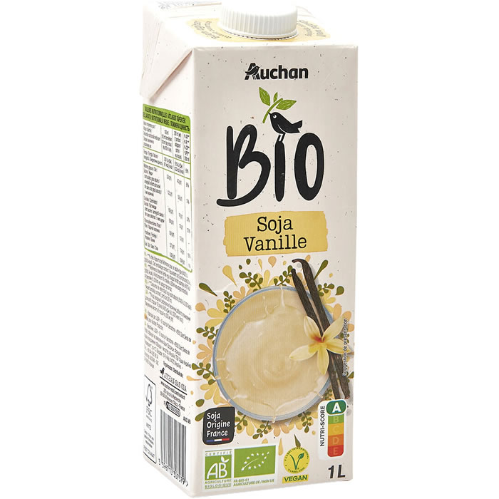 AUCHAN BIO Boisson végétale au soja et vanille bio UHT