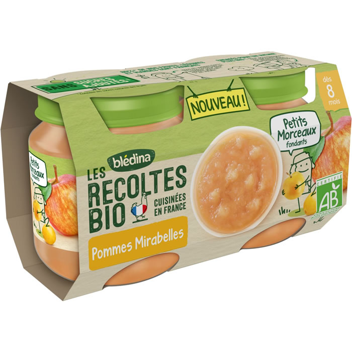 BLEDINA Les Récoltes Bio Pommes mirabelles bio dès 8 mois
