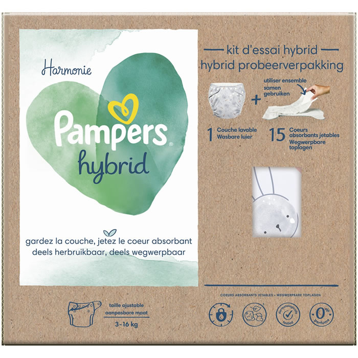 PAMPERS Harmonie Hybrid Kit couches lavables taille ajustable (3-16 kg)