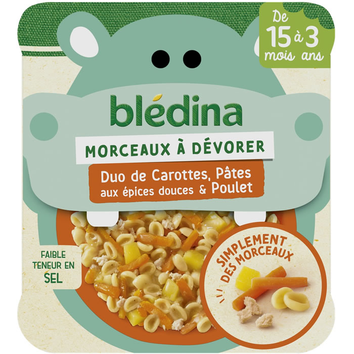 BLEDINA Morceaux à Dévorer Duo de carottes, pâtes, épices douces et poulet dès 15 mois
