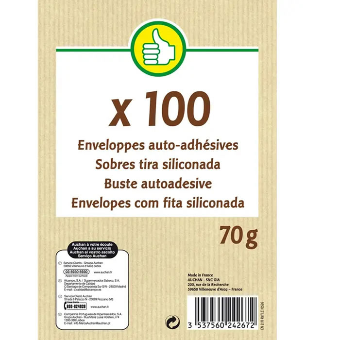 AUCHAN Essentiel Enveloppes auto-adhésives 162 x 114 mm