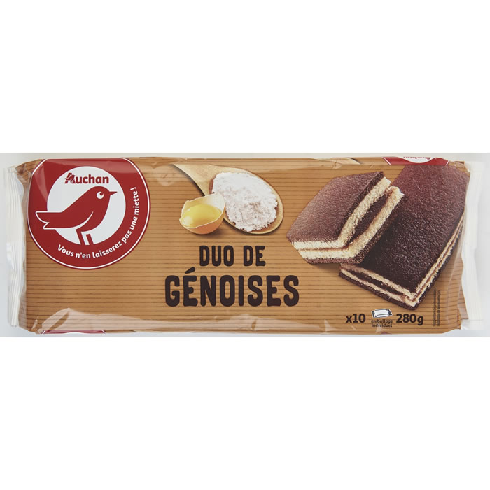 AUCHAN Gâteaux génoises au chocolat fourrés au chocolat