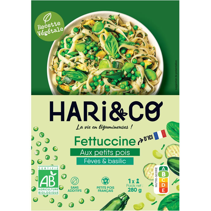 HARI & CO Fettuccine aux petits pois, fève et basilic bio