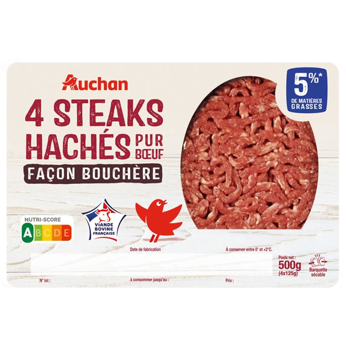 AUCHAN Façon Bouchère Steaks hachés pur boeuf 5% M.G