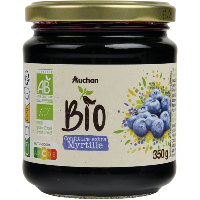 AUCHAN Confiture de myrtilles extra bio