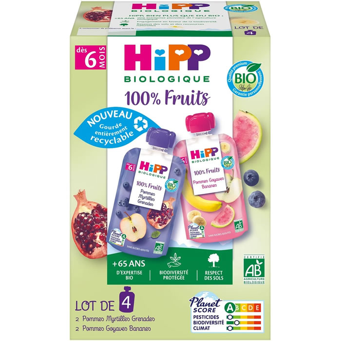 HIPP 100% Fruits Assortiment de desserts 2 variétés dès 6 mois bio